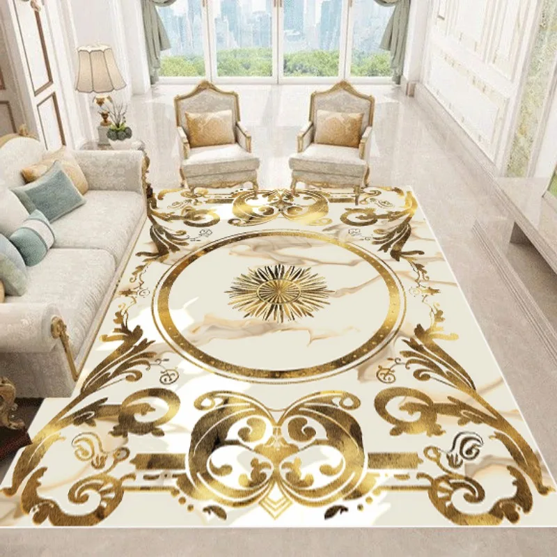 Luxury European Style Carpets Living Room Sofa Side Rugs Home Decoration Soft Golden Carpet Bedroom Cloakroom Hallway Floor Mat 3