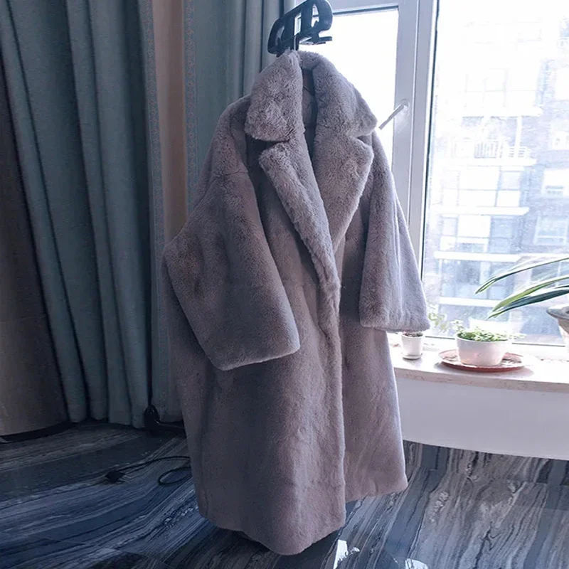 2024 Winter Women High Quality Faux Mink Fur Coat Luxury Long Fur Coat Lapel Overcoat Thick Warm Plus Size Female Plush Coats