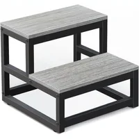 Metal Iron & Wood 2-Step Stool Sturdy Rise Footstool for Kids Household Multi-function Ladder Entryway Shoe Stool & Organizer 6