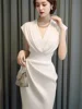 Summer New White Elegant Women's Formal Dress Vintage V-Neck High Waist A-Line Midi Dress Celebrity Evening Party Vestidos