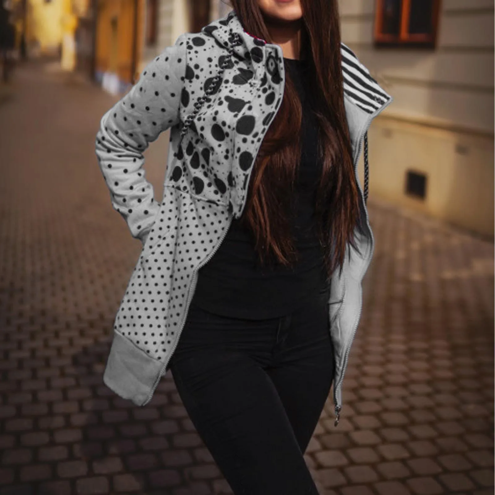 

Drawstring Sweatshirt Women's Print Sweatshirt Long-Sleeved Hoodie Slim Casual Blouse Top Zipper Coat Womens Sipper Hoodie