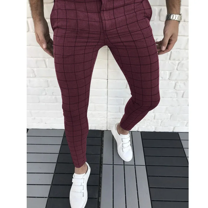 2023 New Spring Men Pencil Pants Fashion Plaid Print Trousers Male Slim Fit Business Clothes Young Men Skinny Pants MY908 3