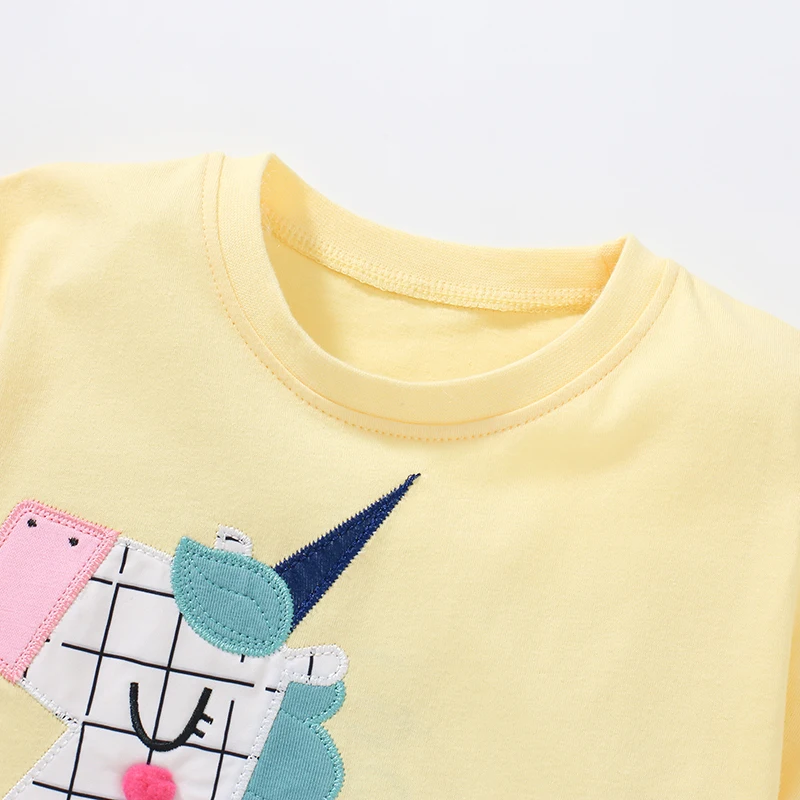 Summer Yellow Blouses Kids Clothes Baby Girls T Shirts Cartoon Unicorn Children's Clothing Cotton Tops Tees