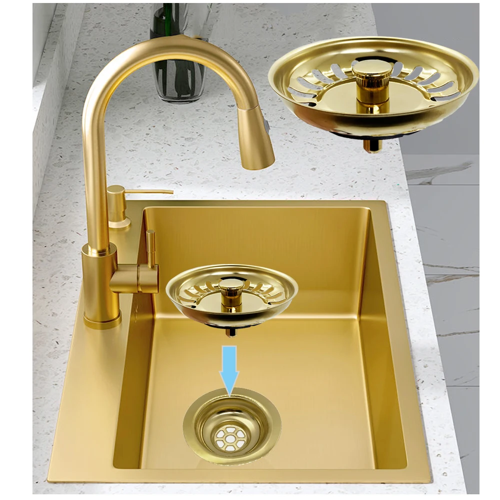 

Golden Kitchen Sink Core Accessory Strainer Drain Basket Filter SUS 304 Durable Kitchen Waste Bowl Kit 114mm Basin Replacement