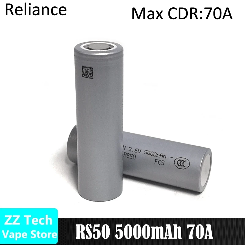 Batteria Li-Ion Originale Reliance RS50 21700 5000mAh 3.6V 70A Ricaricabile Senza Cella Centrale, Pacco Batterie ad Alto Drenaggio