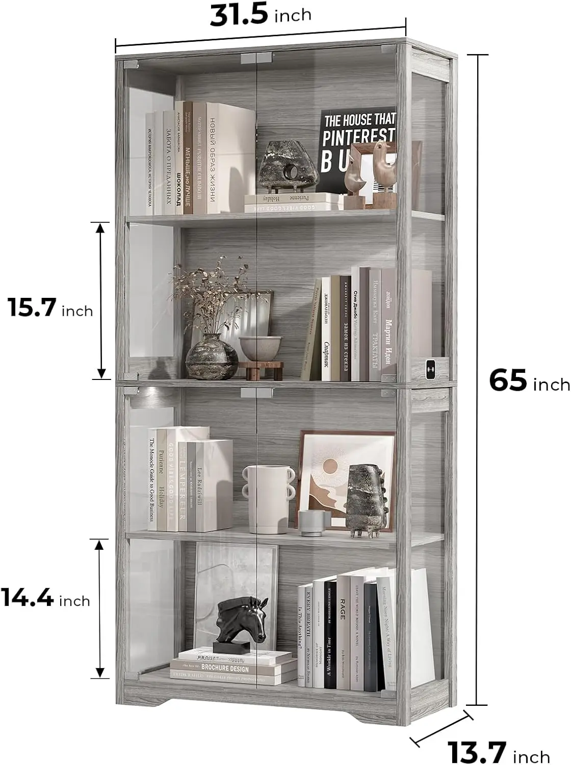 Display Cabinet with Glass Doors, 4-Tier Curio Cabinet with 3 Color Lights for Collectibles