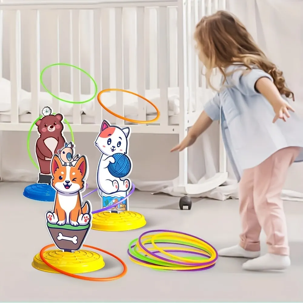  1 Set Kid Animals Ring Toss Game Toy (Base Color Random) Fun Indoor & Outdoor Parent-Child Interactive Stacking Game 