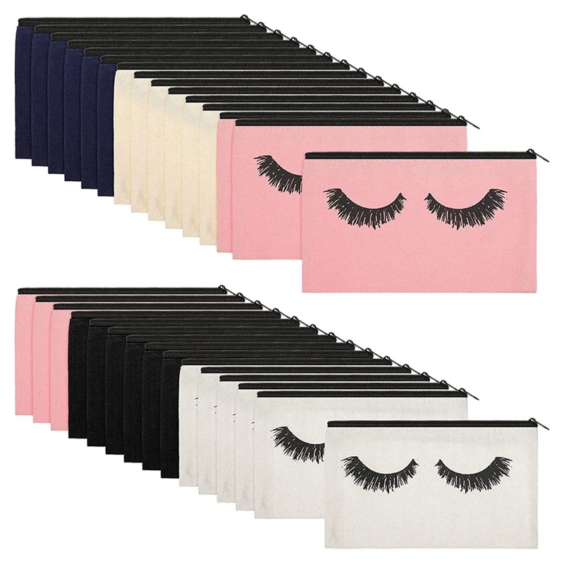 

30 Pieces Eyelash Makeup Bags Canvas Makeup Bags Lash Cosmetic Bags Travel Make Up Pouches With Zipper