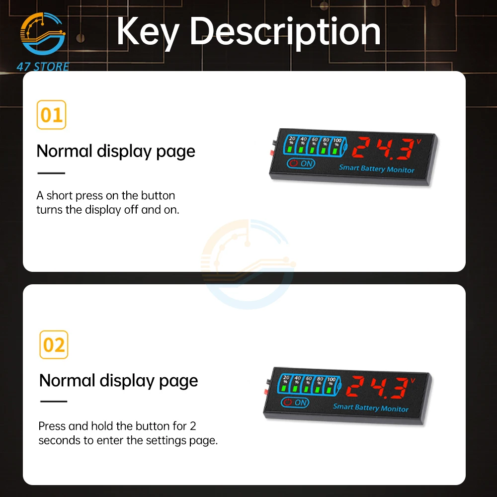 DC7-55V Battery Capacity Indicator Power Display Panel LED Display 18650 Lithium Lead Acid Battery Capacity Voltage Meter Module