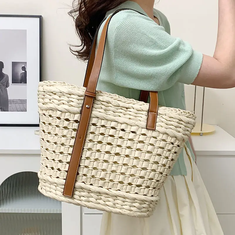 2023 New Luxury Designer Women's Straw Bag Casual Shoulder Large Bag Fashion Beach Braided Bag Summer Ladies Tote Travel Bags