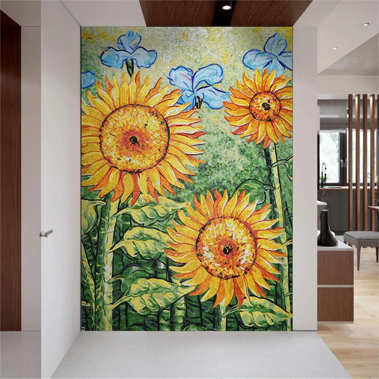 Custom-sunflower-art-glass-mosaic-tile-mural-design-for-lifelike-wall ...