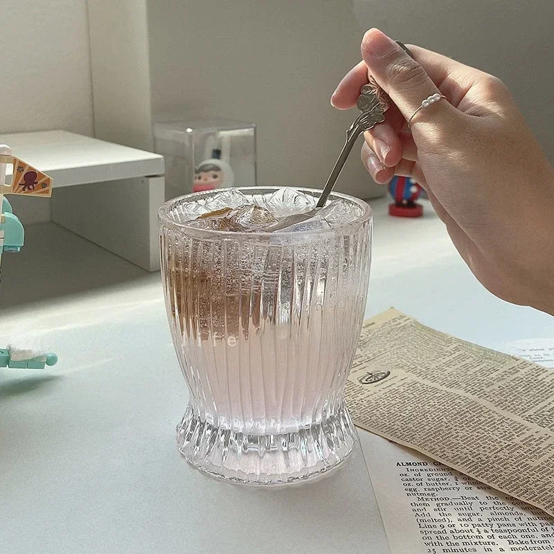 Korean Small Waist Vertical Stripes Milk Cup Personality Glass Water Coffee Bar Party Foreign Wine Glass Cups