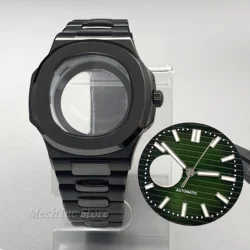 Nautilus - Style Black Square Watch Case with Sapphire Glass - 40mm - NO LOGO (Dark Green set)