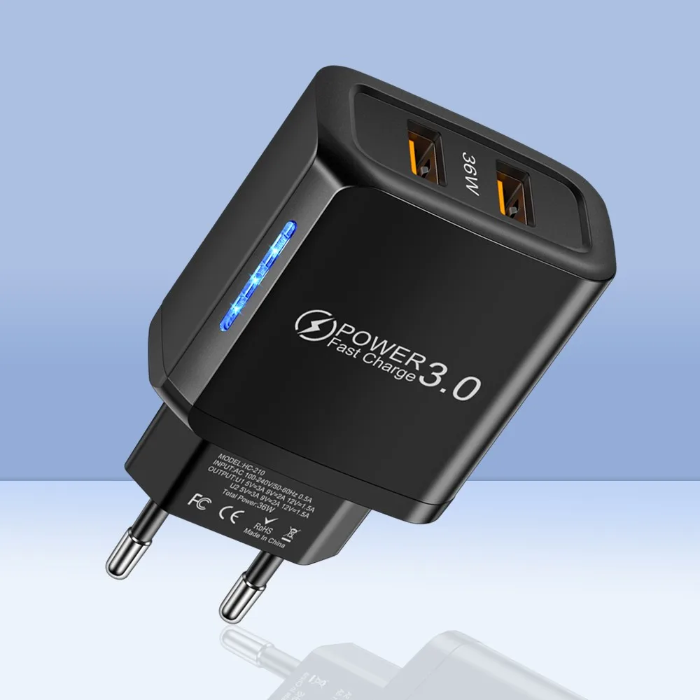 Dual USB 36W Fast Charging Wall Adapter with Quick Charge 3.0 Technology