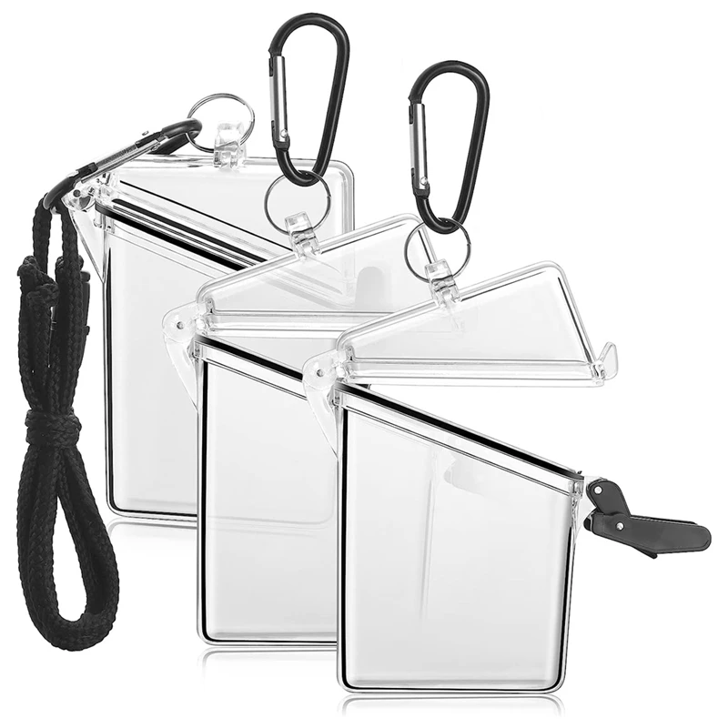 

3 Pack Waterproof Id Card Badge Holder Case With Lanyard,Clear Waterproof Card Holder Lanyards For Id Badges And Keys