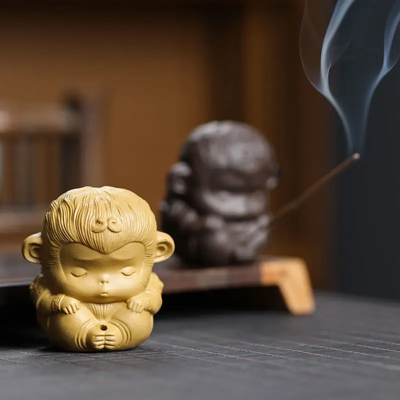 Inserto Profumato Creativo Zen Crafted Mini Cute Pet Little Spirit Monkey Home Fragrante Seat Tea Pet Decoration Set Di 3