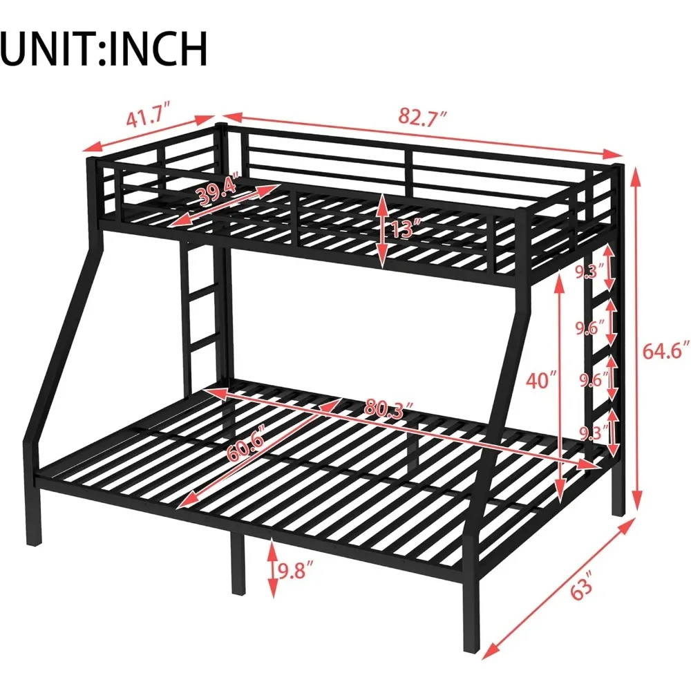NEW-Twin XL Over Queen Bunk Beds for Adults,Heavy Duty Adult Bunk Beds,Metal Bunk Bed Twin XL Over Queen with 2 Ladders,Queen