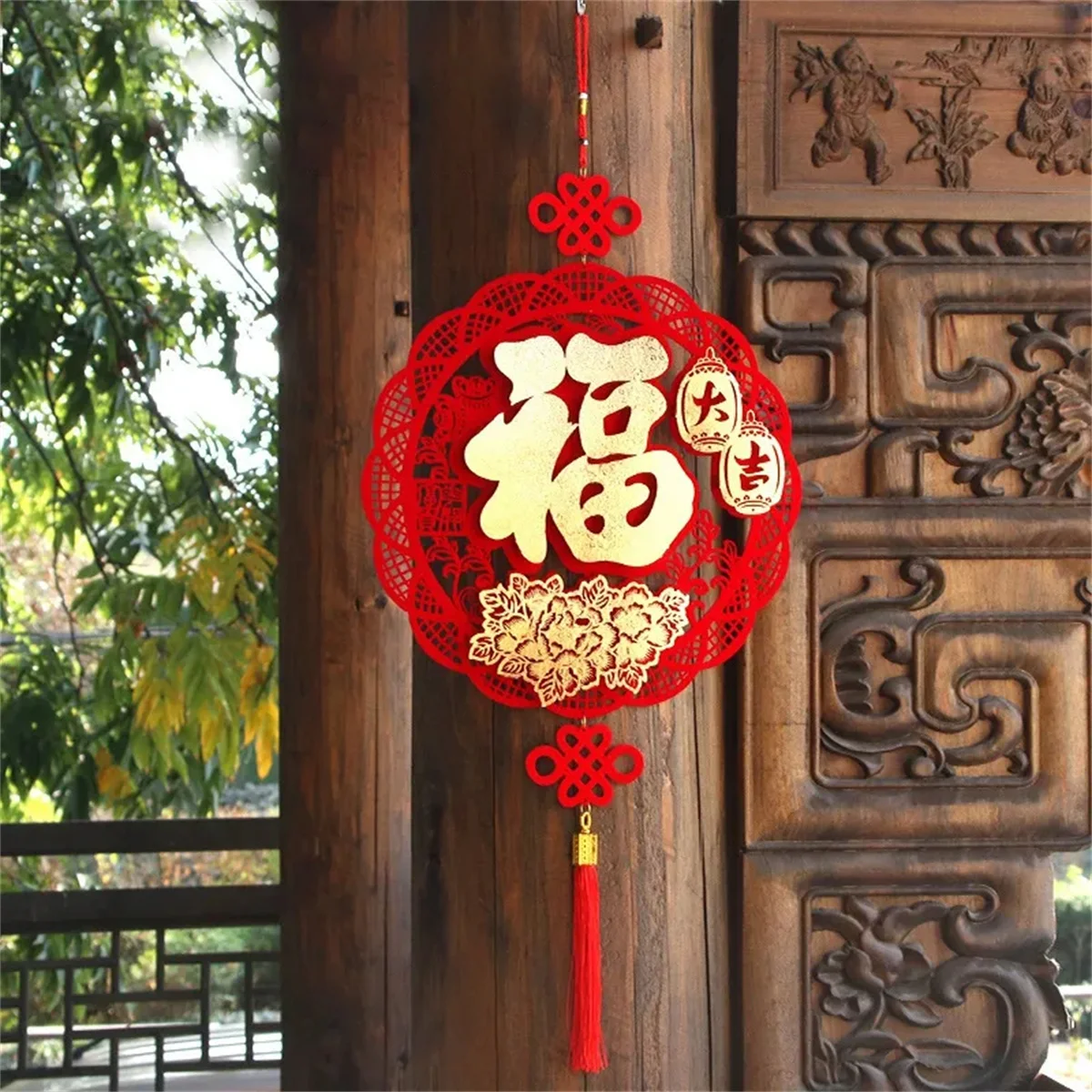 Китайское Новогоднее украшение, подвеска Красного фу с кисточкой, дверь, приветственный знак, товары для весеннего фестиваля, Декор для дома и офиса