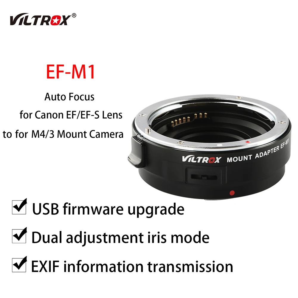 

Viltrox EF-M1 Lens Adapter Ring Mount AF Auto Focus for Canon EF/EF-S to M4/3 Mount GH5 GH4 GX85 for Olympus E-M5 II E-M10 III