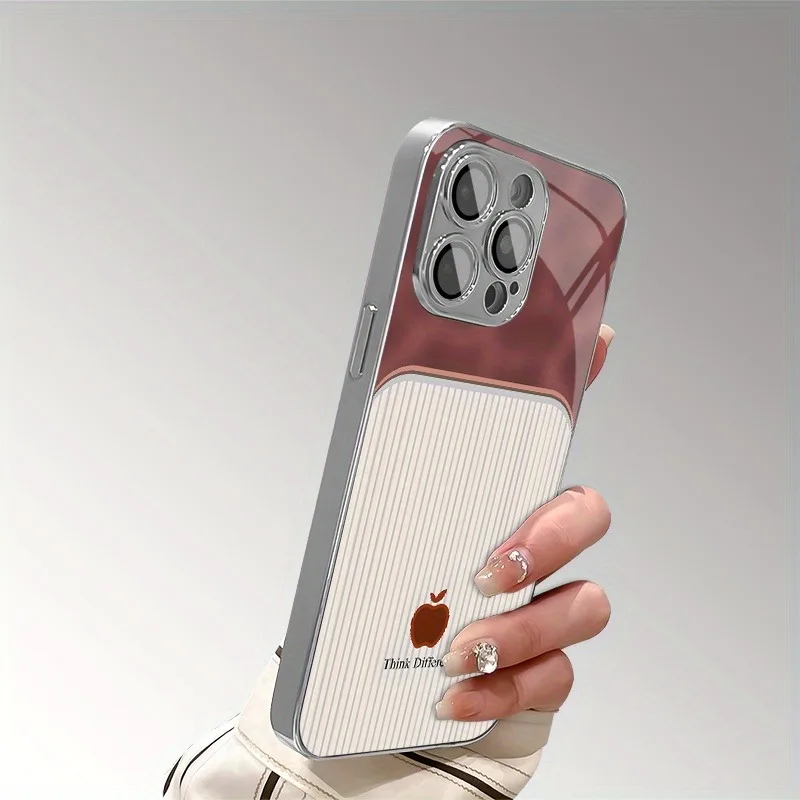 Elegant Striped Tempered Glass Electroplated Phone Case