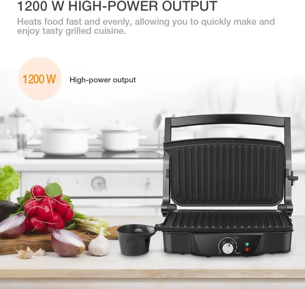Panini Maker, iSiLER 2 Slice Panini Press Grill, Sandwich Maker Non-Stick Coated Plates, Opens 180 Degrees for Panini 3