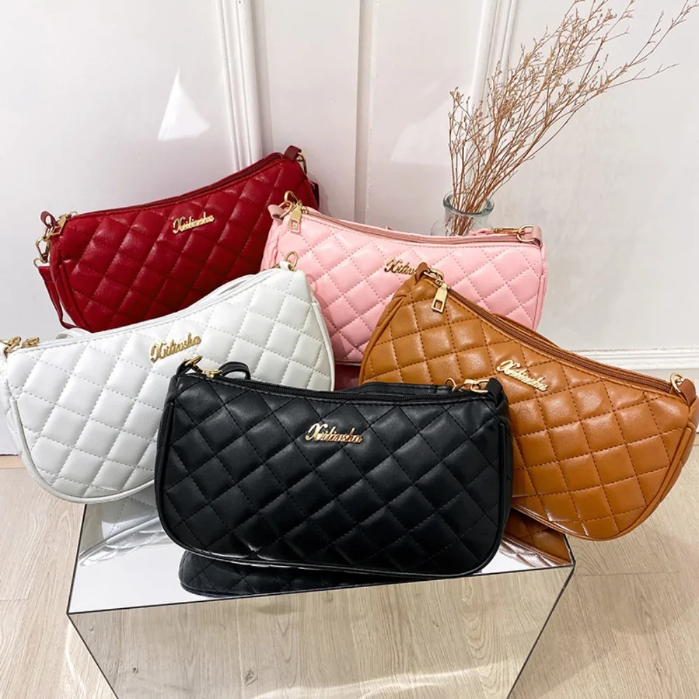 

New Women Handbag Solid Color Casual Small Underarm Bag Female Lingge Embroidered Chain Shoulder Pouch Ladies Leather Tote Bag