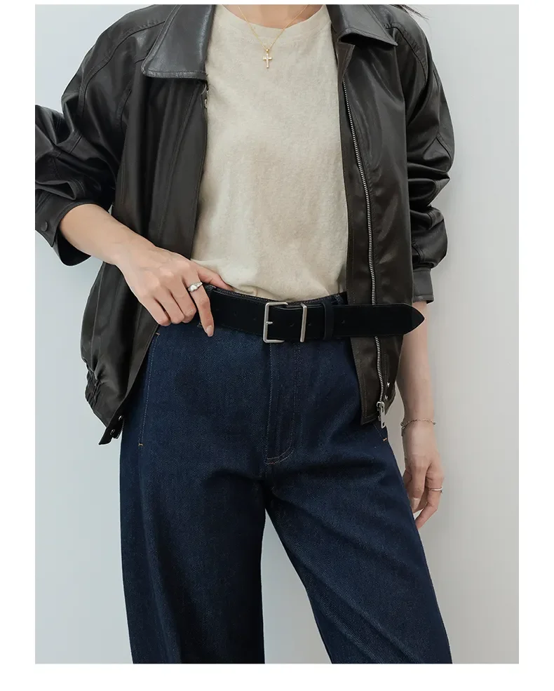 Vintage 4,5 cm breiter Damen-Wildledergürtel, modisches Leder mit silberner Metallschnalle, verstellbare Gürtel für Jeans, Hosen, Kleider – Detail 4