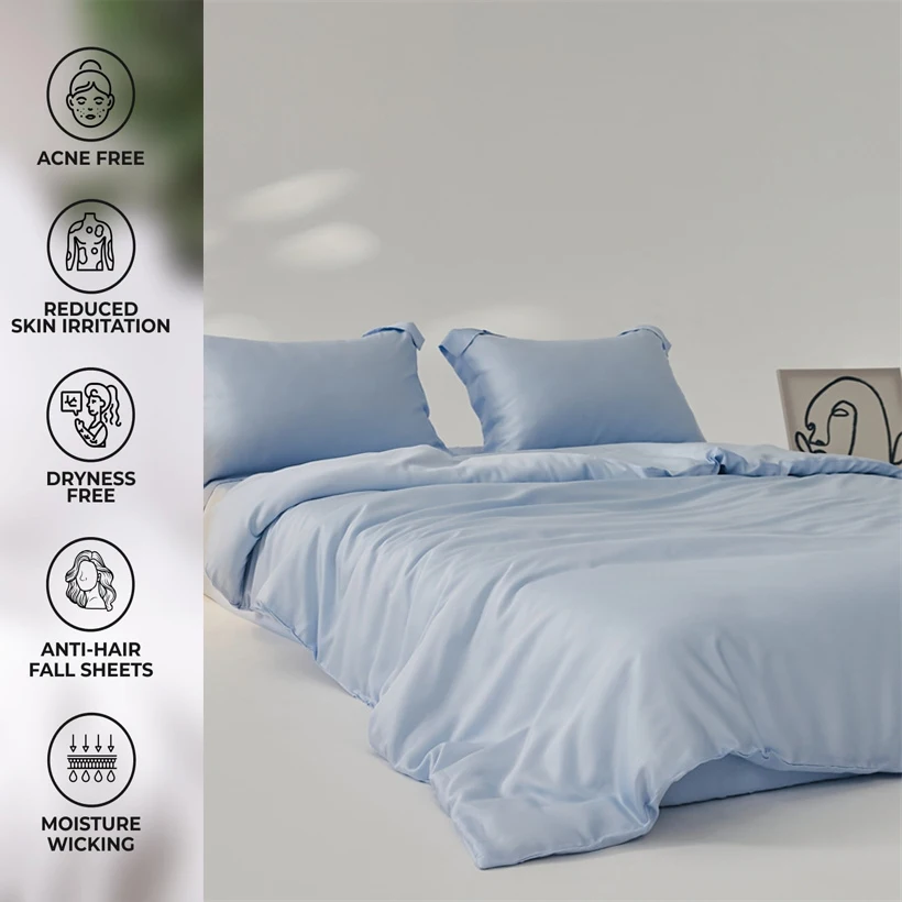 Home Mulberry Silk Duvet Cover Set, Luxury 3 Piece Bedding Set, 1pc Comforter Cover 2pcs Pillowcase, Couple Bed Blanket Cover 3