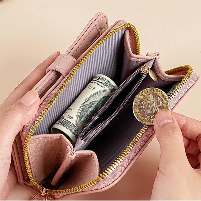 Portafoglio da donna con tasca portamonete con cerniera Portamonete in pelle PU per donna Portafogli e borsette modello litchi Borse per soldi Simole Billfold - immagine 3