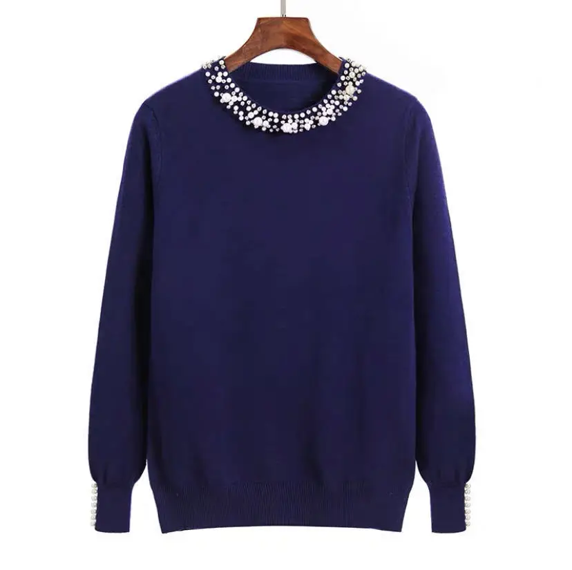 

Autumn Winter Bead Pullover Sweater Women Sweet Knitted Soft Pullover JumpersTops Female Loose Long Sleeve Knitwear Warm Clothes