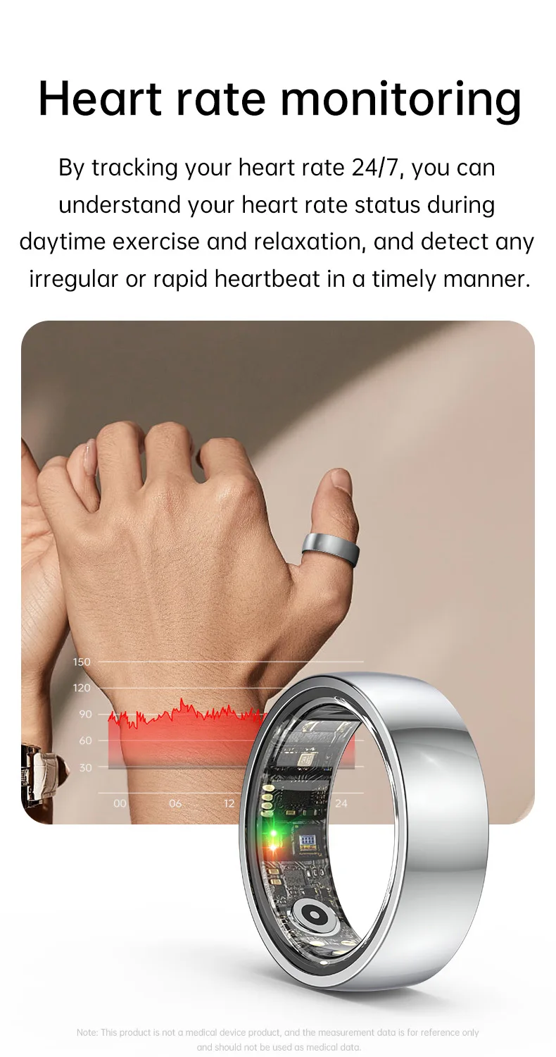 R1000 Stainless Steel Health Tracker Smart Ring Blood Oxygen Pressure Heart Rate Monitor Smart Finger Rings Fitness Waterproof