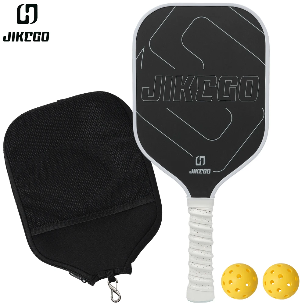 JIKEGO JK013 Elongated Raw Carbon Fiber Pickleball Paddle CFS Control Ultra Spin Pickle Balls Racket Cover 16 mm 5.9 inch Grip