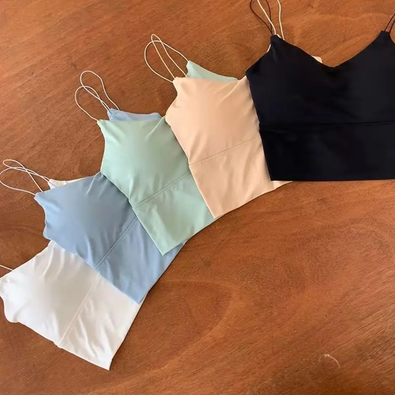 1pc Women Sexy Solid Color Camisole Ice Silk Tube Seamless Sports Tank...