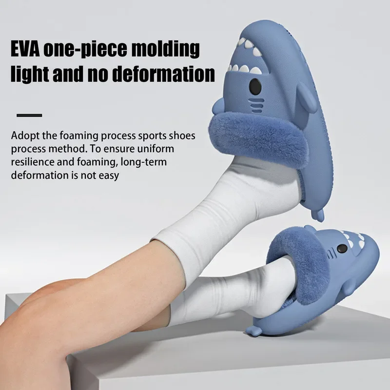 Men'S Winter Plush Shark Slippers Couple Adults Warm Fluffy Slides Soft Household Cartoon Indoor Detachable Home Cotton Shoes 4