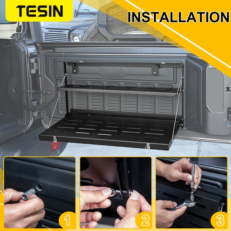 TESIN Car Tailgate Table Rear Door Foldable Shelf Storage Rack for Jeep Wrangler JL-Up Accessories