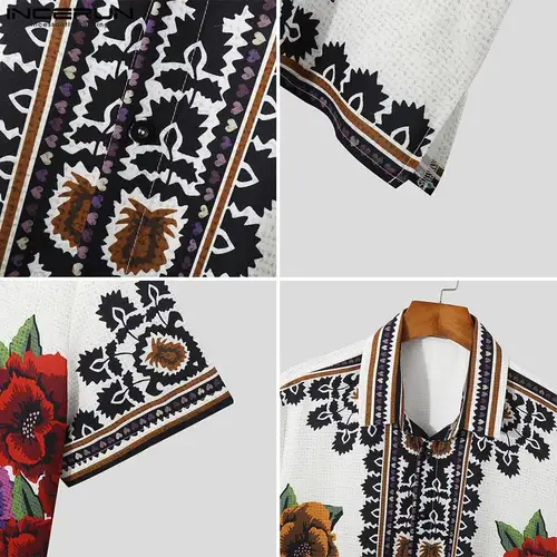 INCERUN 남성 캐주얼 셔츠 인쇄 2023 옷깃 버튼 반소매 여름 남성 의류 휴가 빈티지 Streetwear Camisas S-5XL 7 5