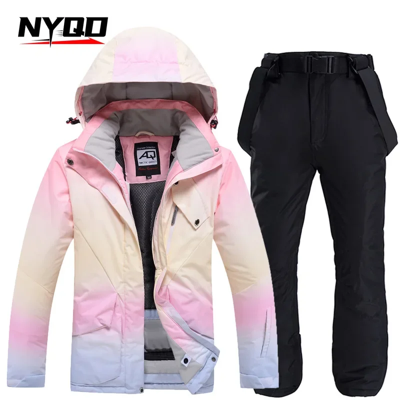 New Fashion Color Matching Ski Suit Women Windproof Waterproof Snowboard Jacket and Pants Suit Female Snowsuit Costumes