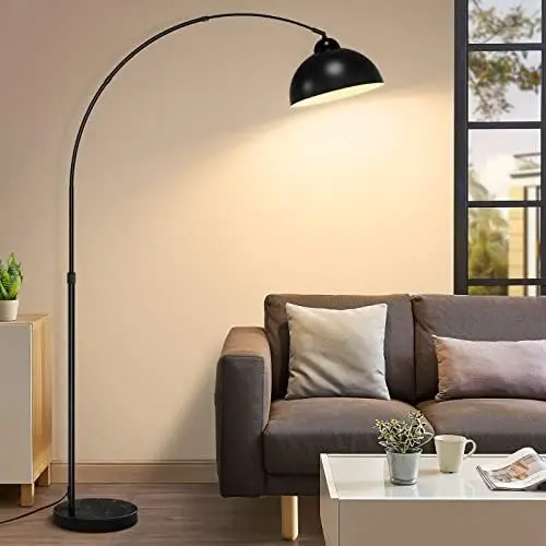 

Arc Floor Lamp with Hanging Dome Shade, Marble Base Adjustable Farmhouse Over the Couch Tall Stand Up Light, Ind