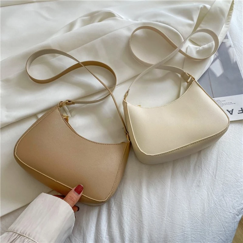 

New Women's Fashion Handbags Retro Solid Color PU Leather Shoulder Underarm Bag Casual Women Hobos Handbags сумка женская Trend