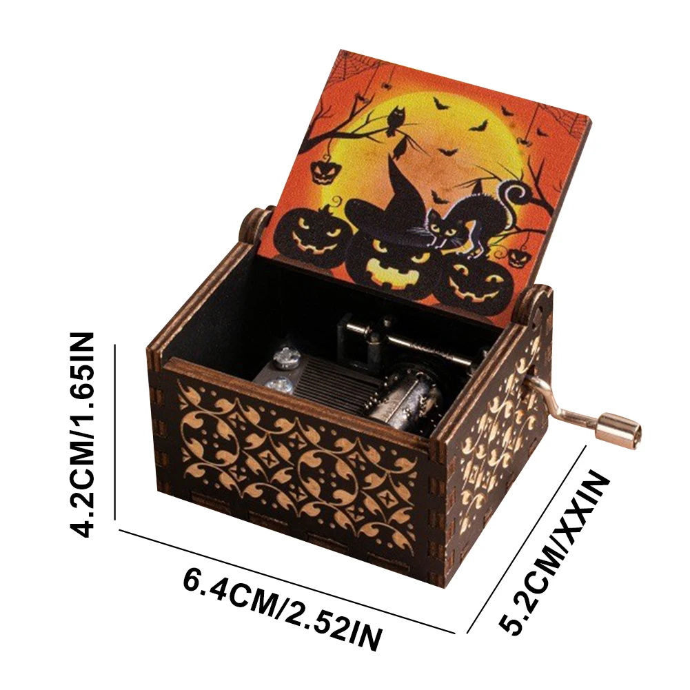 Halloween Eve Wooden Antique Engraved Musical Box Fright Night Musical Box Engraving Nightmare for Halloween Party