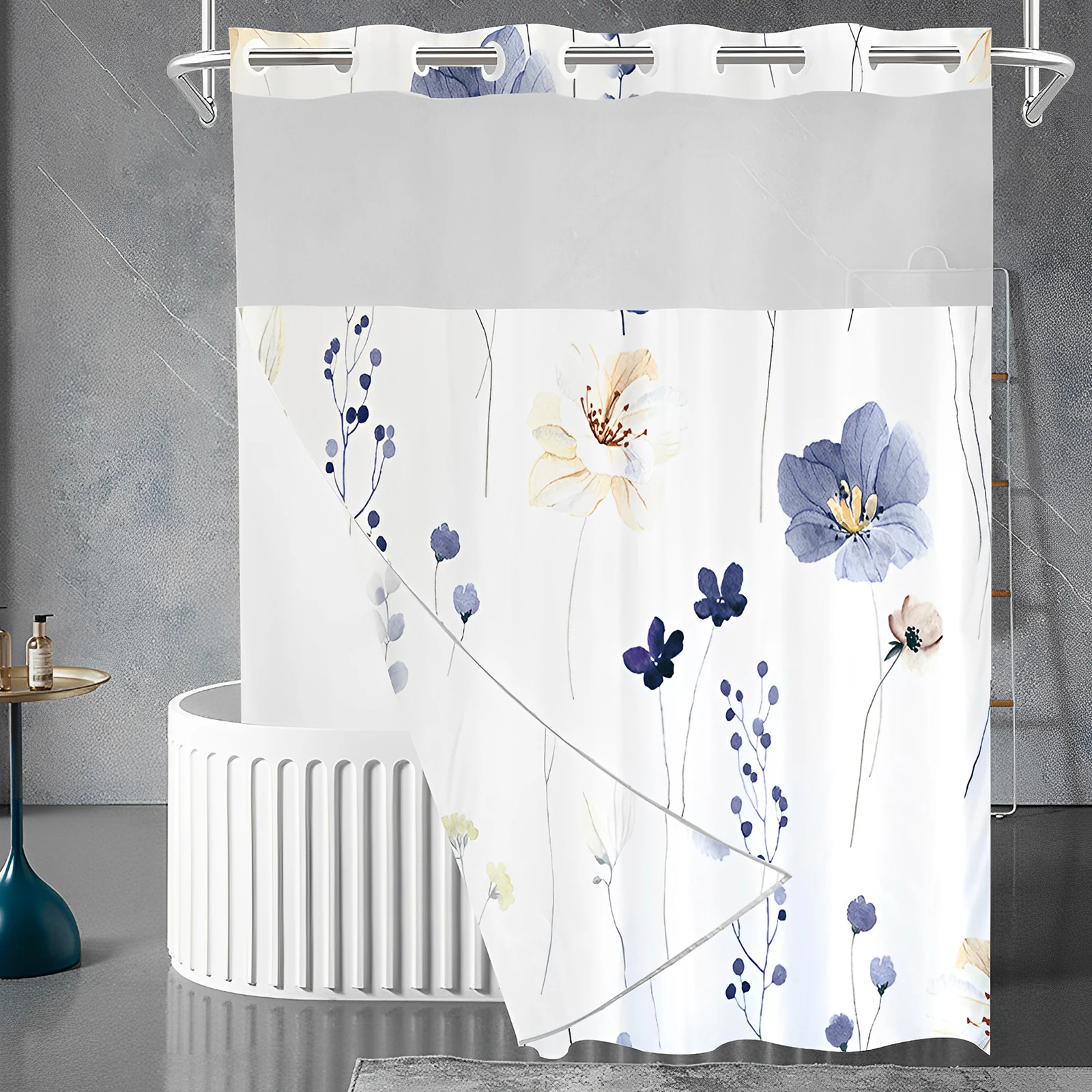 HookFreeShowerCurtainWaterproofBathroomCurtainswithSnapinLinerWashableBathCurtains