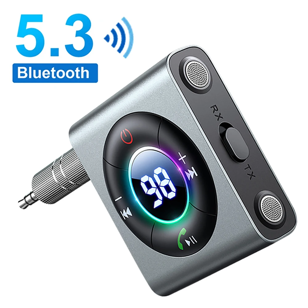 

2 in 1 Bluetooth 5.3 AUX Adapter Transmitter Receiver Enhanced Dual Mics Wireless 3.5mm Adapter for Car Audio/TV/Stereo Adapte