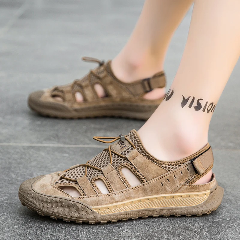 

Summer Men Sandals Fashion Roman Sandals Handmade Breathable Mesh Men's Casual Shoes handmade Outdoor Flats men Beach Sandals