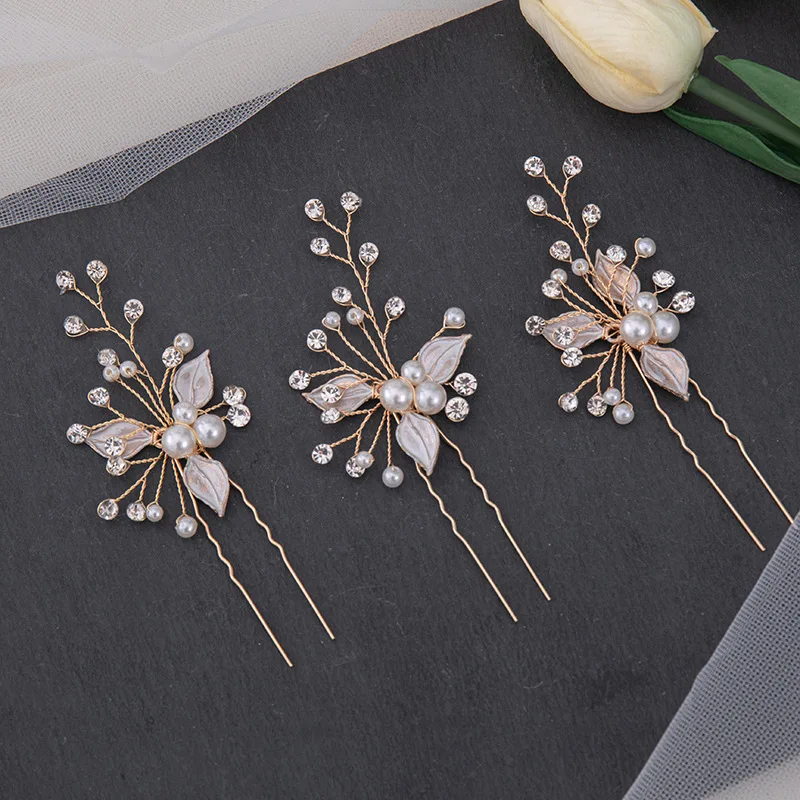Floralbride Handmade Vintage Pearls Rhinestones Crystals Flower Leaf Wedding Hair Pin Bridal Hair Stickers Hair Accessories