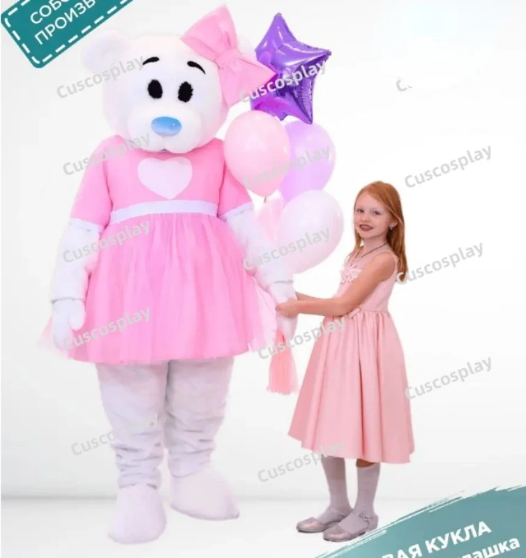 

Pink Dress White Teddy Bear Mascot Costume Suits Cosplay Party Game Dress Outfits Clothing Advertising Halloween Xmas Easter