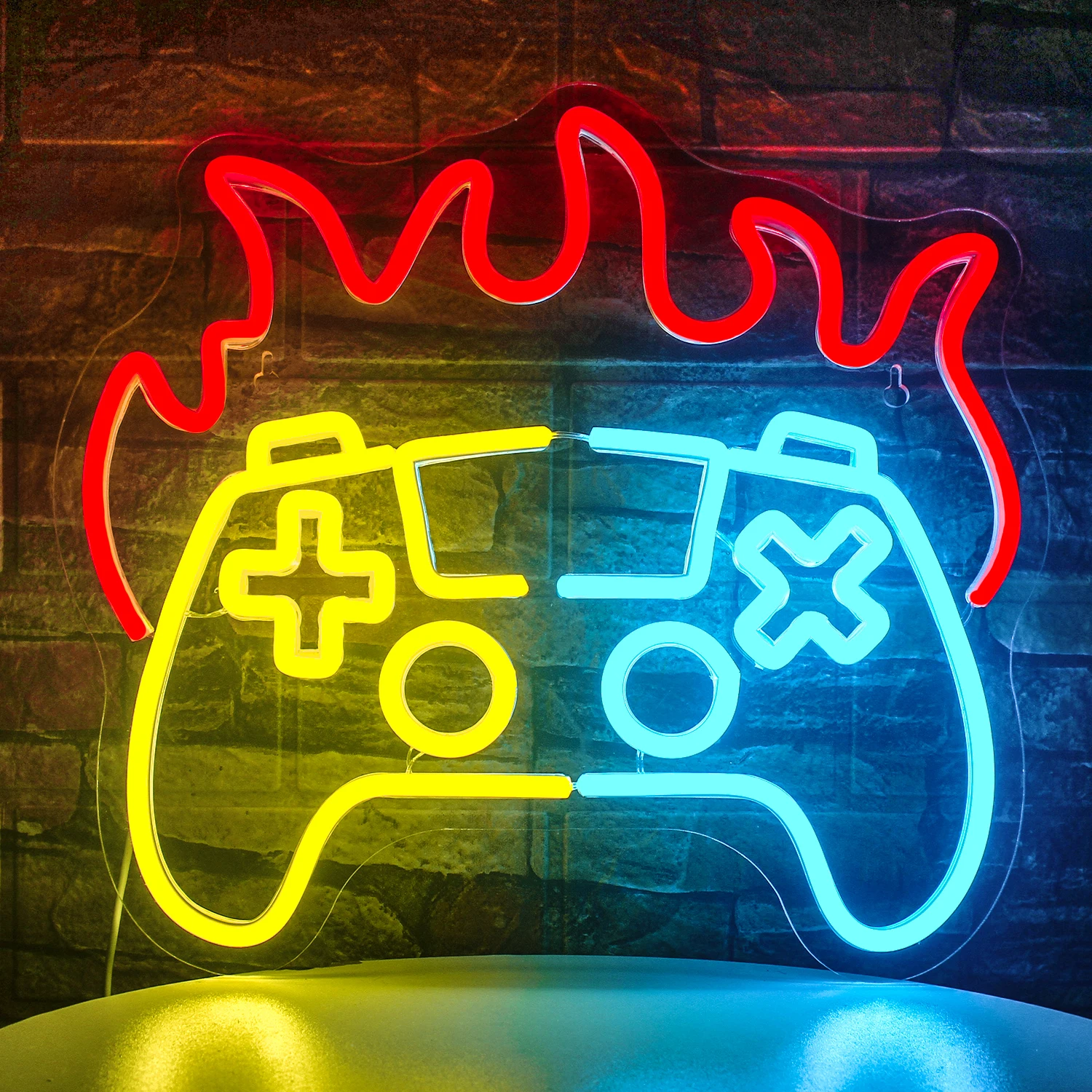 

Gamepad Shaped Fire Neon Signs Gaming Room Decor Game Controller Light for Teen Boys Room Wall Decor Man Cave Playstation Neon