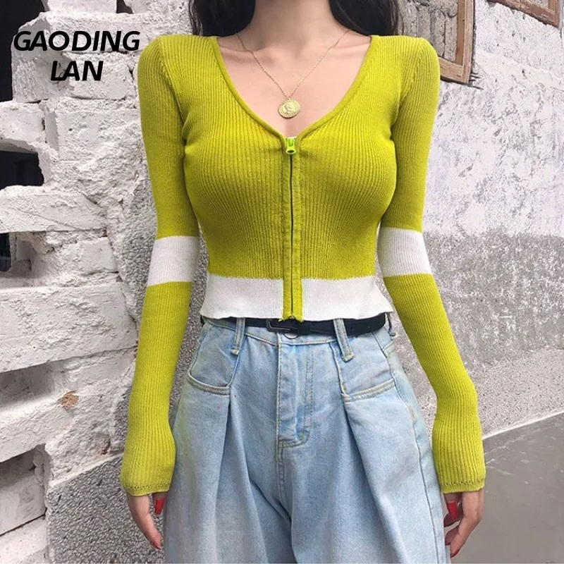 

Женская футболка на молнии с V-образным вырезом и длинным рукавом