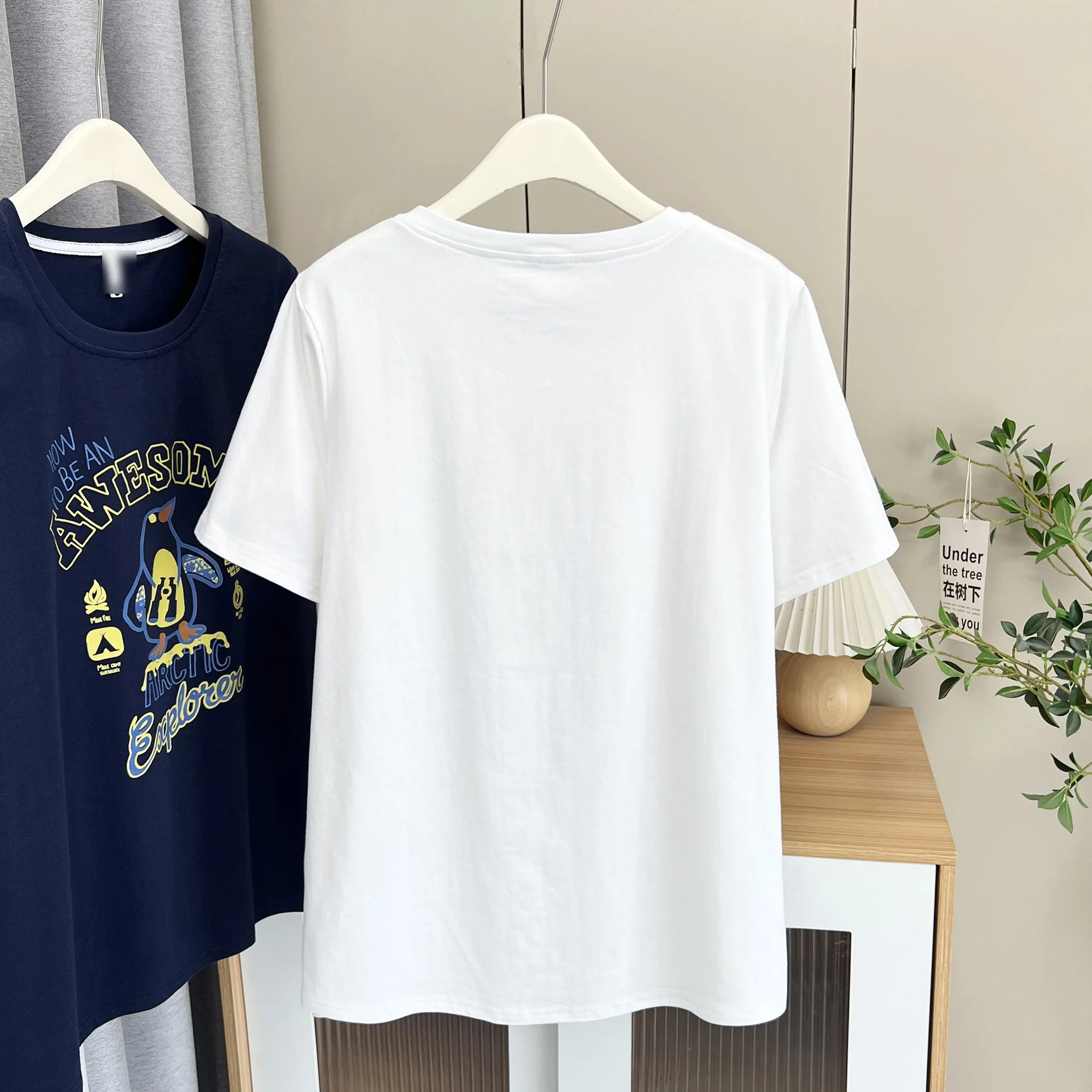 100kg Summer Top New Stylish And Youthful Penguin Short Sleeve Plus Size Women's Casual round-neck T-shirt 6245