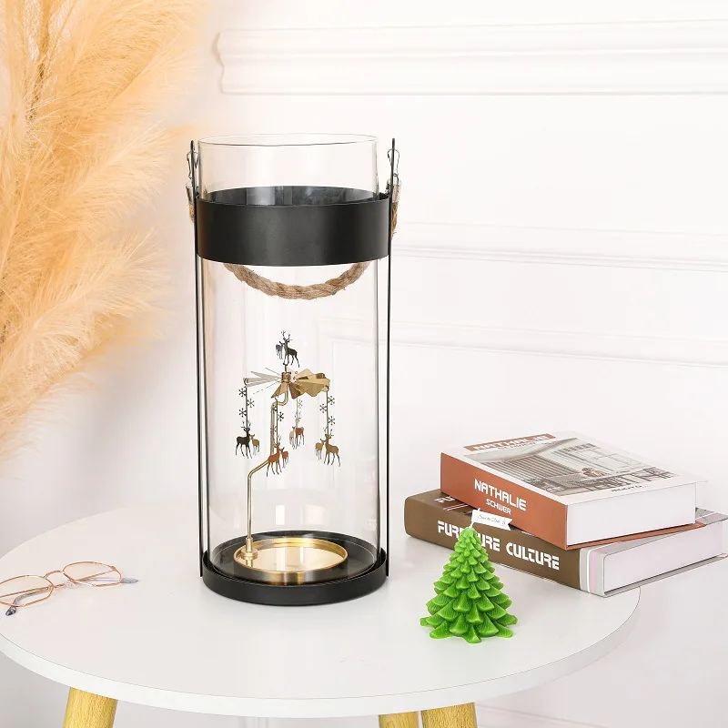 

Rotating Carousel Candle Holder for Outdoor Camping, Windproof Cover Lamp, Revolving Candlestick, Home Room Decor, Wedding Gift