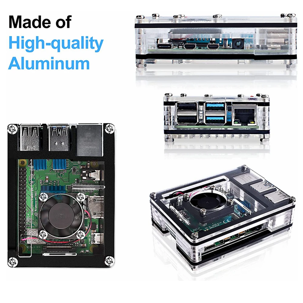 Raspberry Pi Case Acrylic Case for Raspberry Pi 4 with Cooling Fan 4pcs Aluminum Heatsinks